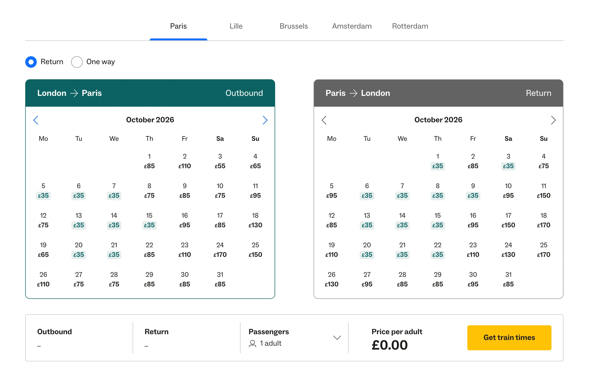 Eurostar calendar