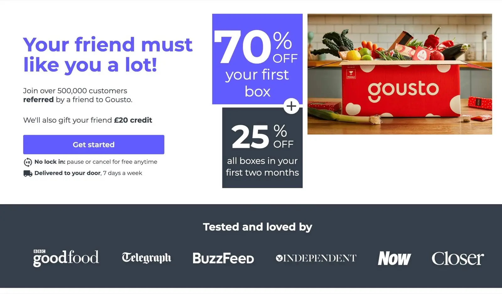 Gousto 70 percent first recipe box discount