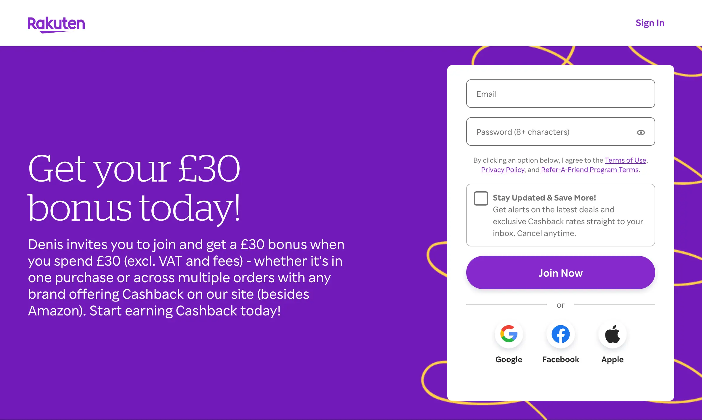 Rakuten £30 referral bonus for new members